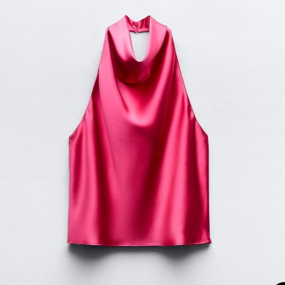 Zara hot pink satin effect halter top